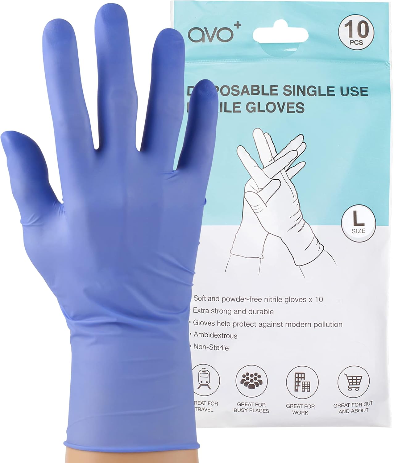 AVO+ 10 Pack Large Disposable Gloves, Hypoallergenic Latex Free