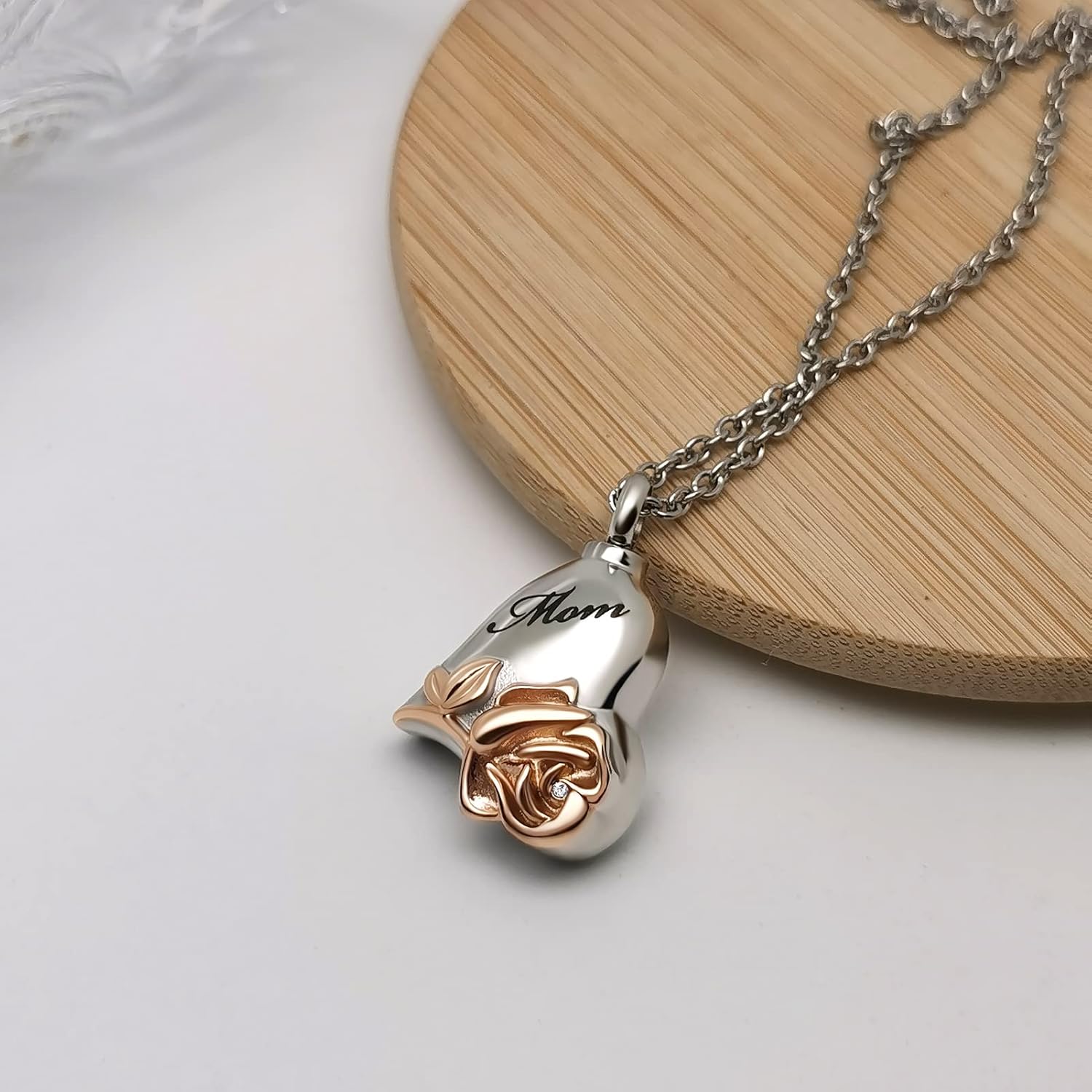 Rose Flower Urn Necklace Cremation Jewelry for Ashes Heart Keepsake Memorial Locket Jewelry for Women - Image 2