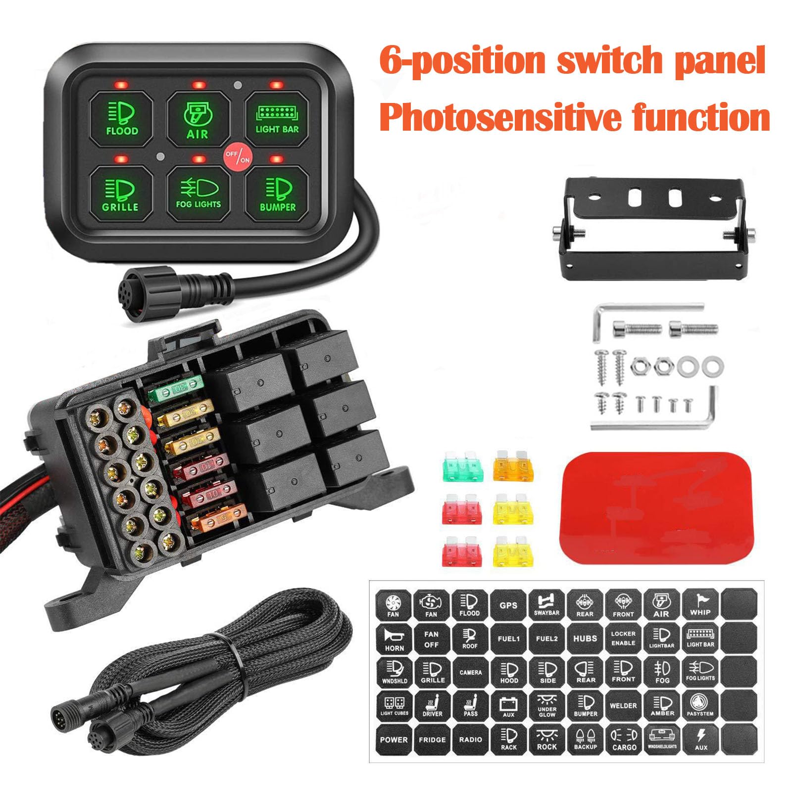 Pannello interruttori 6 bande 12V controllo circuito universale kit intelligente interruttori touch dimmerabili RGB sette colori auto camion SUV camper barca