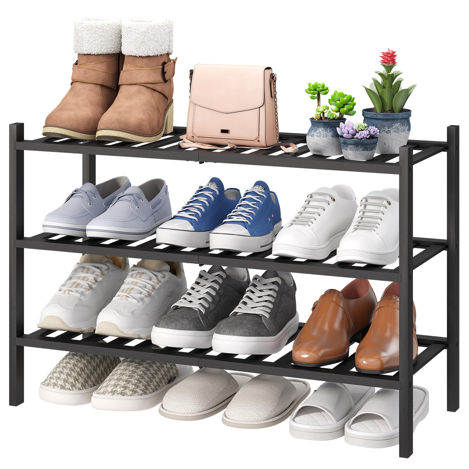 Amazon.com: viewcare 3-Tier Black Bamboo Shoe Rack for Entryway