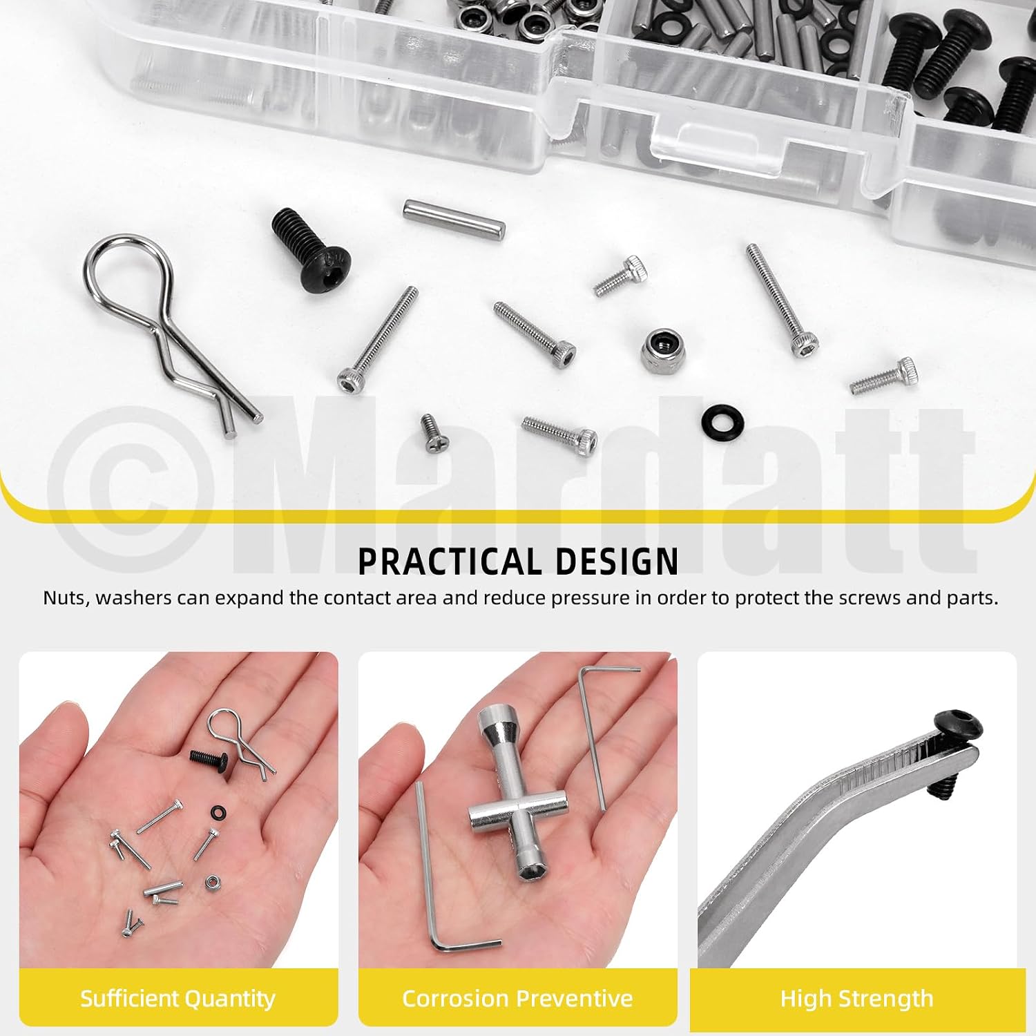 294Pcs M1.4 RC Screw Kit, 4mm-12mm 304 Stainless Steel RC Screws Bolts Nuts and Repair Tool Set Hardware Fasteners for RC Crawler Truck