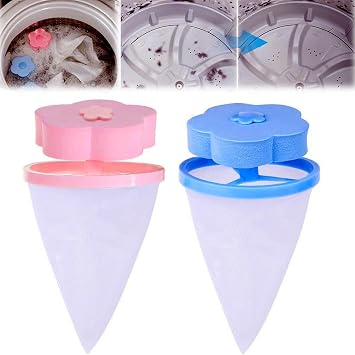2024 New Floating Hair Filtering Mesh Removal, Lint Catcher for Washing Machine Wool Device, Reusable Laundry Lint Mesh Bag Pet Hair Remover for Laundry A- Blue+Pink