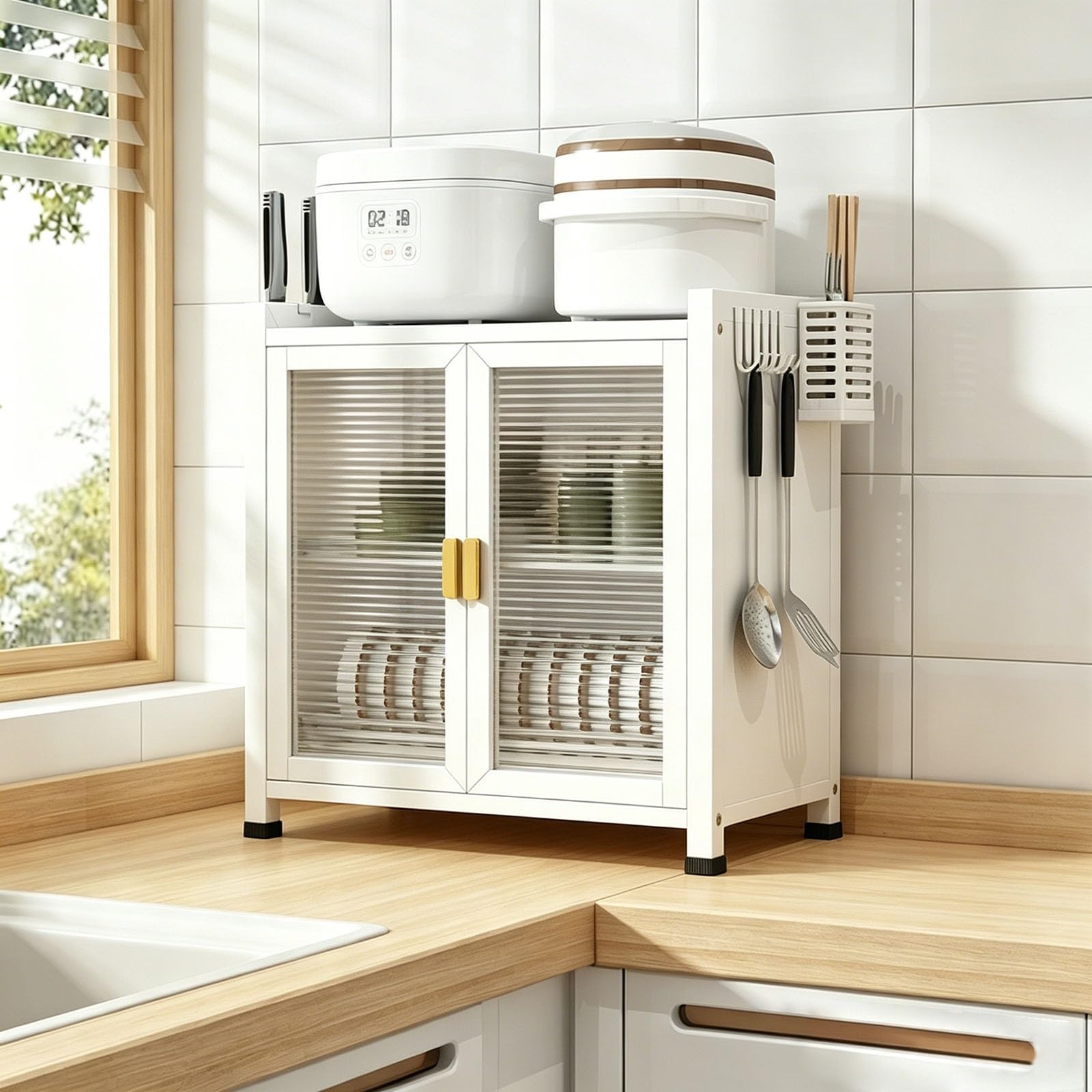 Égouttoir à vaisselle à 2 niveaux peu encombrant avec couvercle – Égouttoir à vaisselle et plateau d'égouttage pour cuisine (blanc, 44,5 x 28 x 60 cm) – Solution de rangement efficace pour la