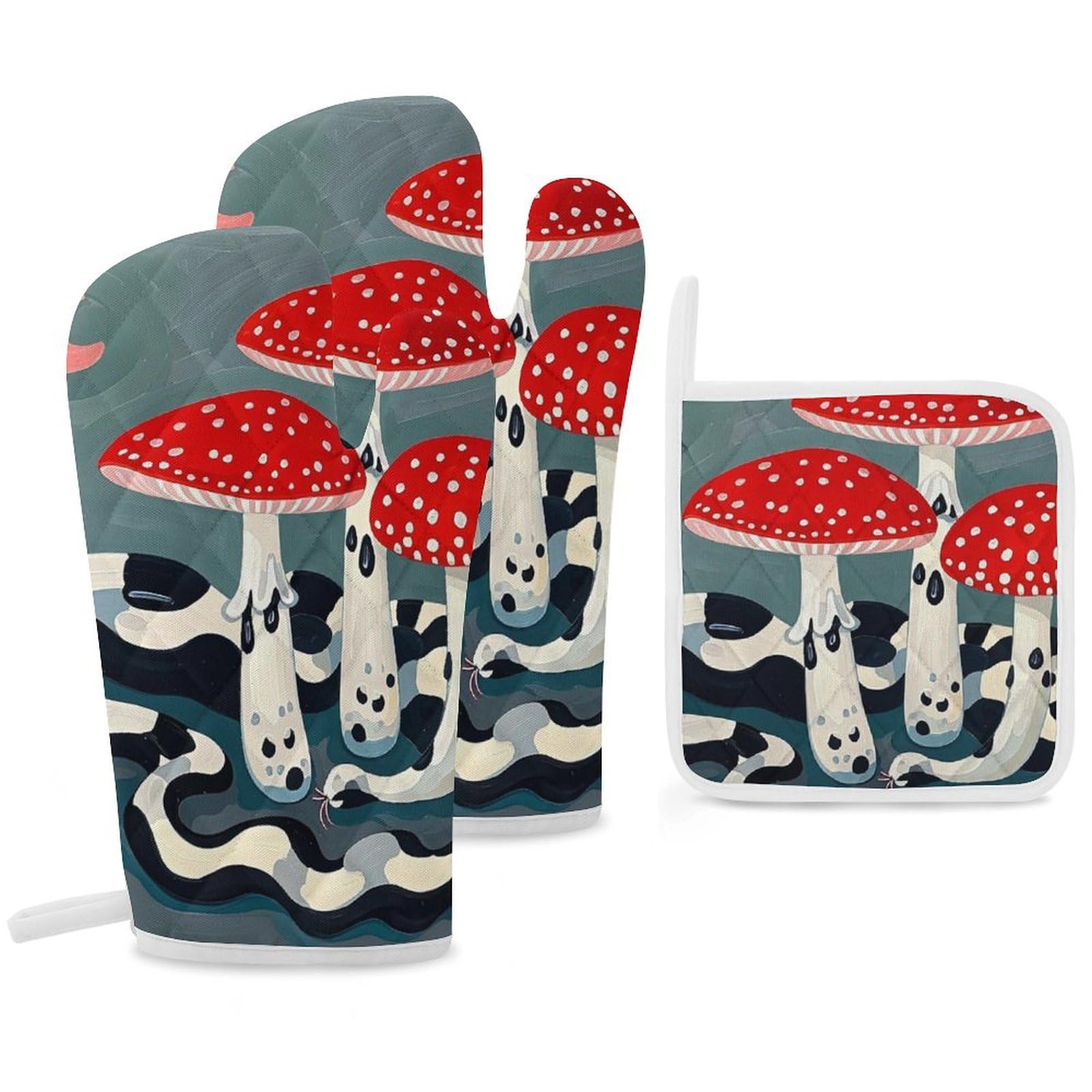 Gants de cuisine et maniques champignons abstraits pour four et cuisson