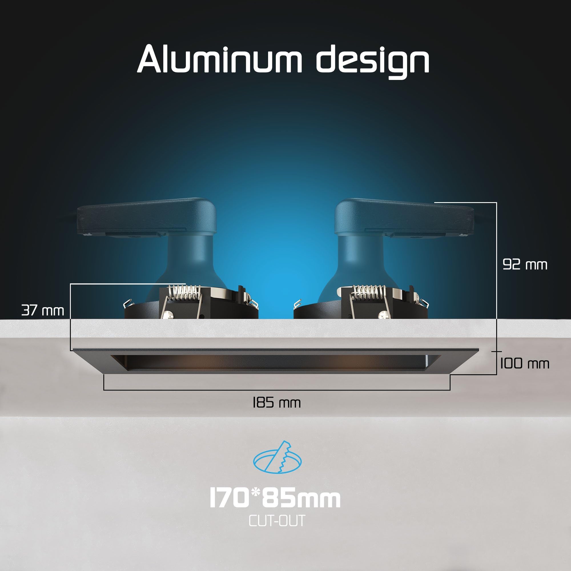 Ledvion 6er Set LED Einbaustrahler Schwarz 4.9W RGB CCT dimmbar | Einbaumass 185x100mm; Fuer trockene Innenraeume wie Wohnzimmer Kueche und Flur