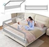 150 cm Bed Rail, Fall Protection, Foldable Bed Guard with U-shaped Feet, Children's Bed Rail, Height Adjustable 68-95 cm, Baby Bed Rail with Airy Net, Easy to Assemble, Grey - 1