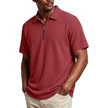 Mens Waffle Knit Quarter Zip Pullover Summer Casual Short Sleeve Golf Work Collared Shirts