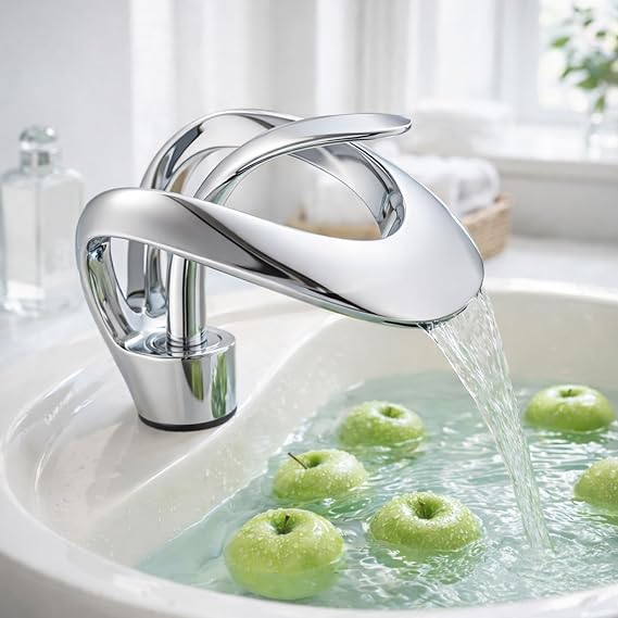 Waterfall Bathroom Basin Tap Single Hole Single Lever Mixer Modern Matte Faucet (Chrome)