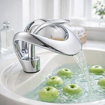 Waterfall Bathroom Basin Tap Single Hole Single Lever Mixer Modern Matte Faucet (Chrome)