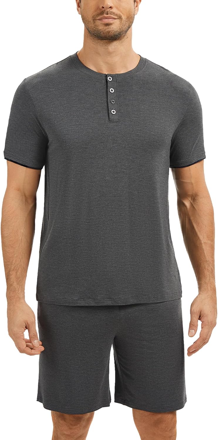 GYS Bamboo Viscose Men's Pajama Sets Short Sleeve Tops with Shorts 2 Pieces Sleep Set