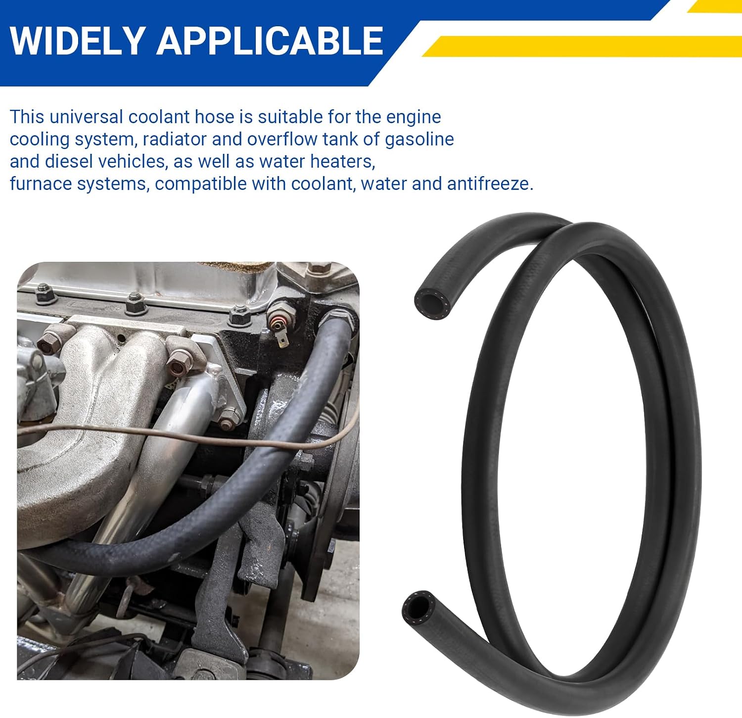 28490 Inner Diameter 1/2 Heater Hose,6' Length Universal Coolant Hose | Universal Coolant Hose Safety Stripe Standard Straight，