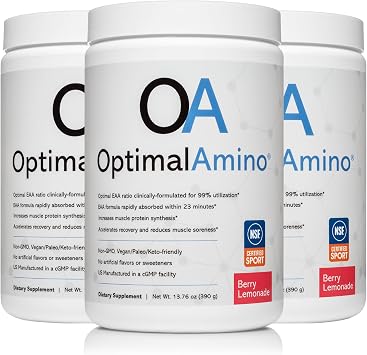 OptimalAmino Elite Bundle 3 Months Best Pre/Post Workout Recovery Drink, 99% Utilization Essential Amino Acid Supplement, NSF Certified for Sport Certified
