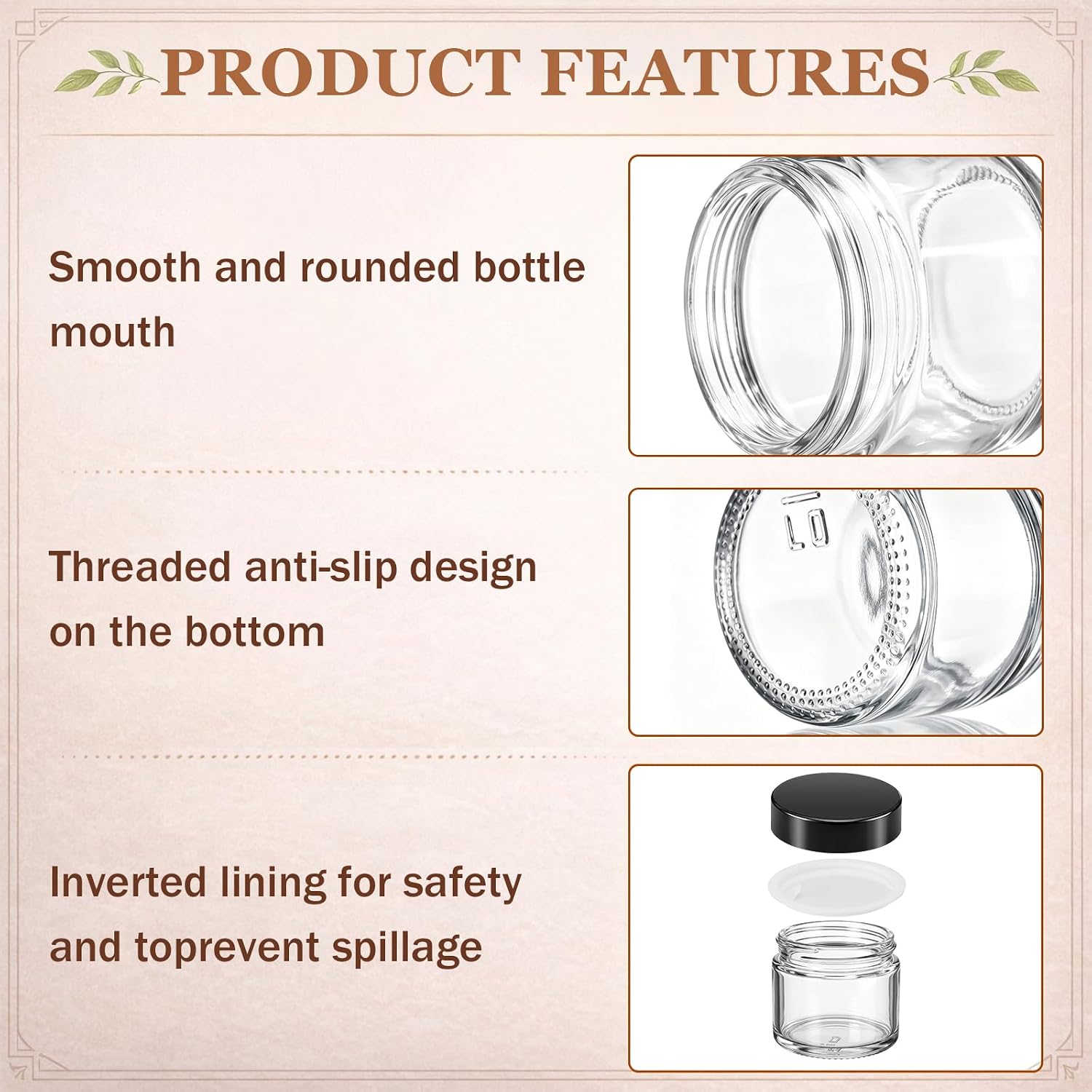 48 Pcs Clear Glass Jars and Dropper Bottles Set, 2 oz Cream Jars with Black Lids 1.7 oz Clear Dropper Bottles, with Label and Mini Spatula, for Essential Oil, Lotions, Massage Oil, Spa Salon