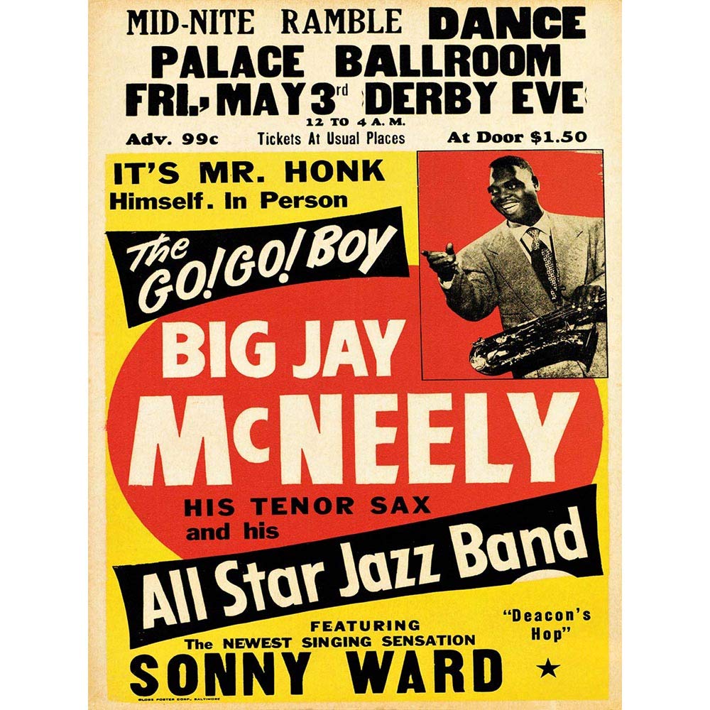 Wee Blue Coo Music Concert Advert Big Jay Mcneely Jazz Sax Art Print Poster Wall Decor 12X16 Inch