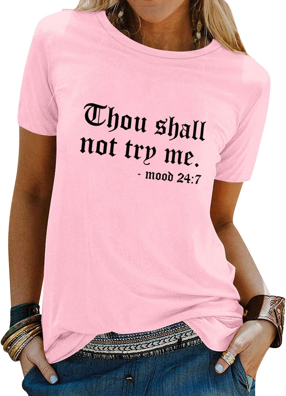 NlifeWomens Thou Shall Not Try Me Graphic Tees Vintage T-Shirt Tops