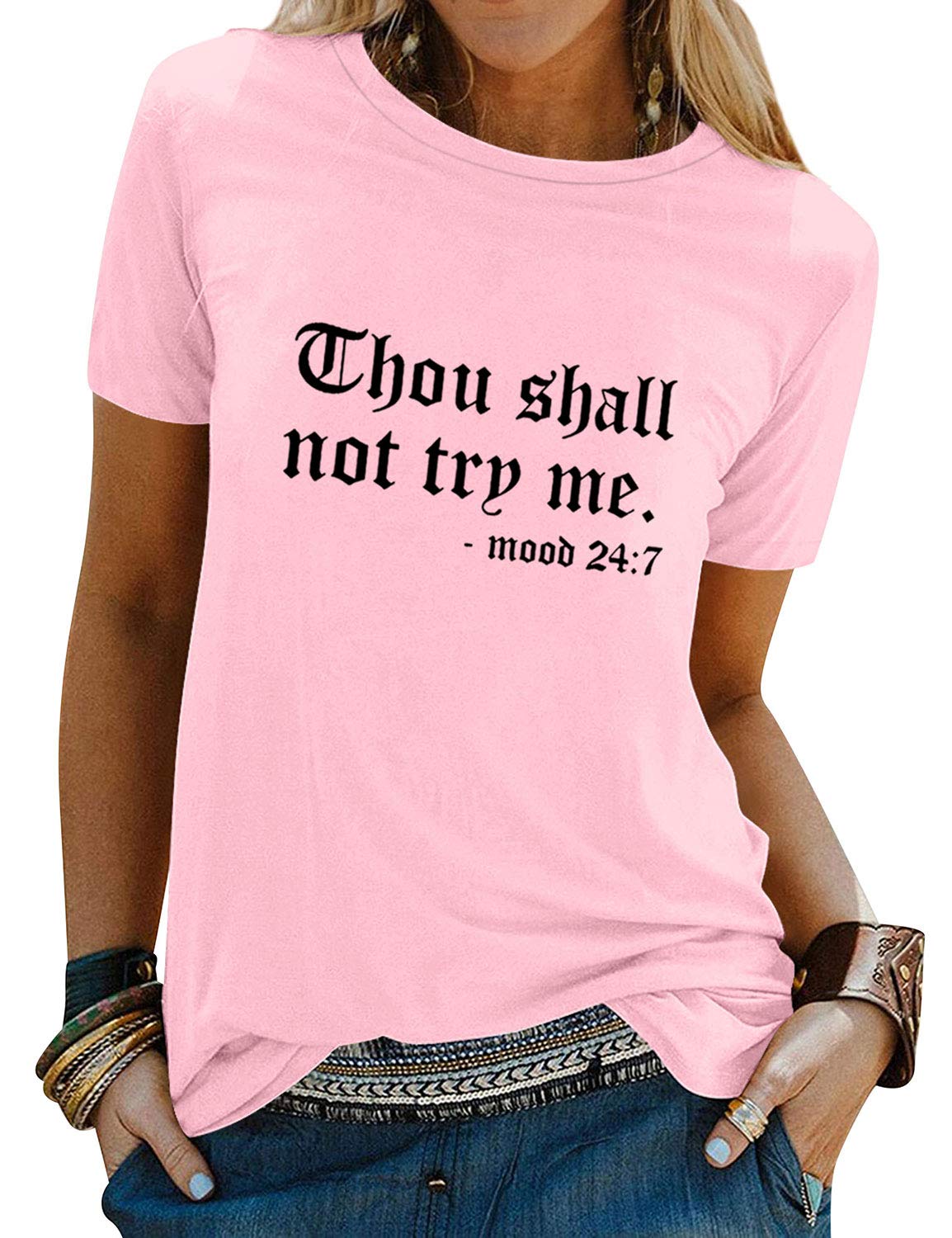 NlifeWomens Thou Shall Not Try Me Graphic Tees Vintage T-Shirt Tops