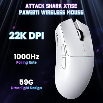 ATTACK SHARK X11 SE Kablosuz Gaming Mouse – PixArt PAW3311 Sensör, 22000 DPI, BT/2.4G/Kablolu Üçlü Mod, 65 Saat Pil Ömrü, Ofis ve Oyun Kullanımı İçin Uygun, Windows/Xbox/PS/Mac Uyumlu – White