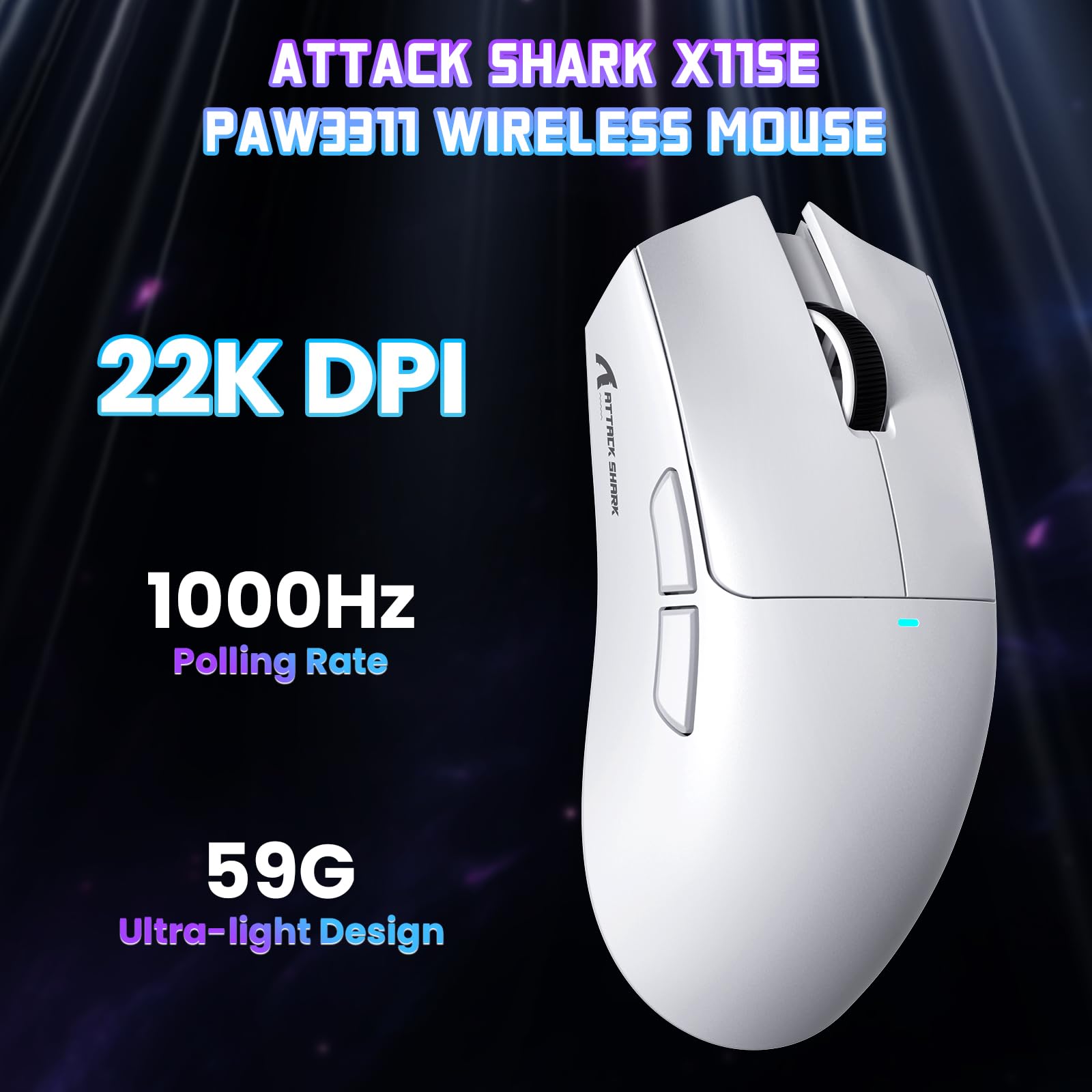 ATTACK SHARK X11 SE Kabellose Gaming-Maus, PixArt PAW3311 Gaming-Sensor, BT/2.4G Wireless/Kabelgebunden, 22000 DPI, 65 Stunden Akku, Büro- und Gaming-Maus für Win11/Xbox/PS/Mac (Weiß)