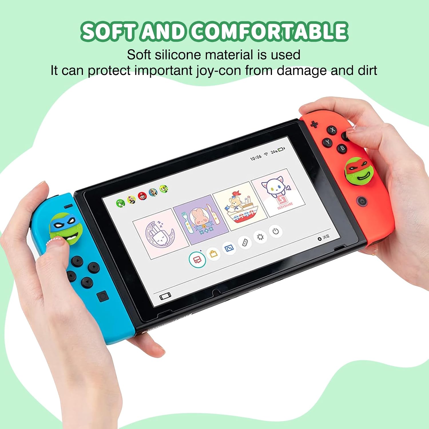DLseego Thumb Grips Caps Design for Switch Console, Soft Silicone Joycon Analog Controller Protective Anti-Slip Covers 4PCS Turtles Button Joystick Caps - Green Turtles image 4