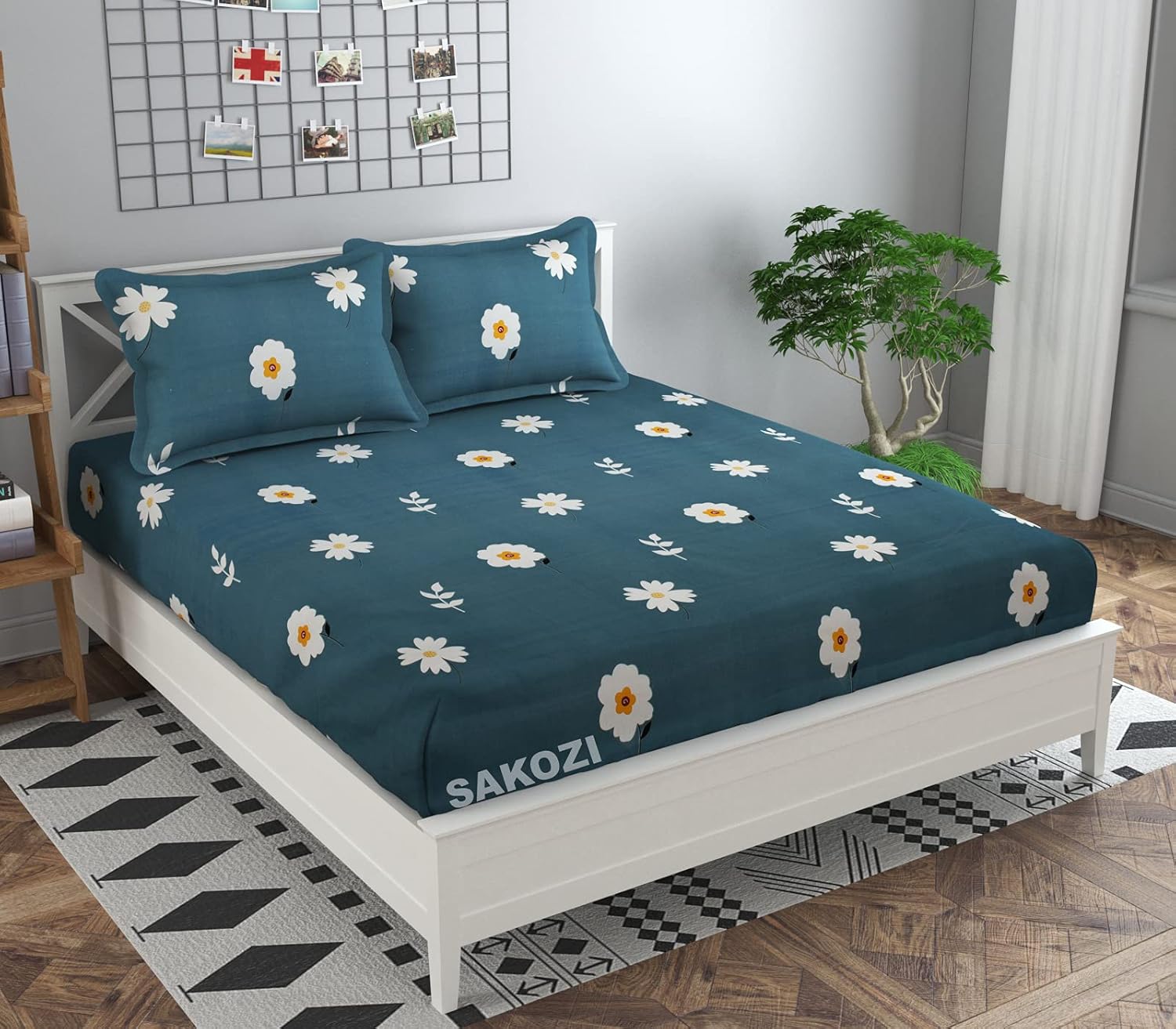 SAKOZI King Size Bed Cover Elastic Fitted Bedsheet with 2 Pillow Covers