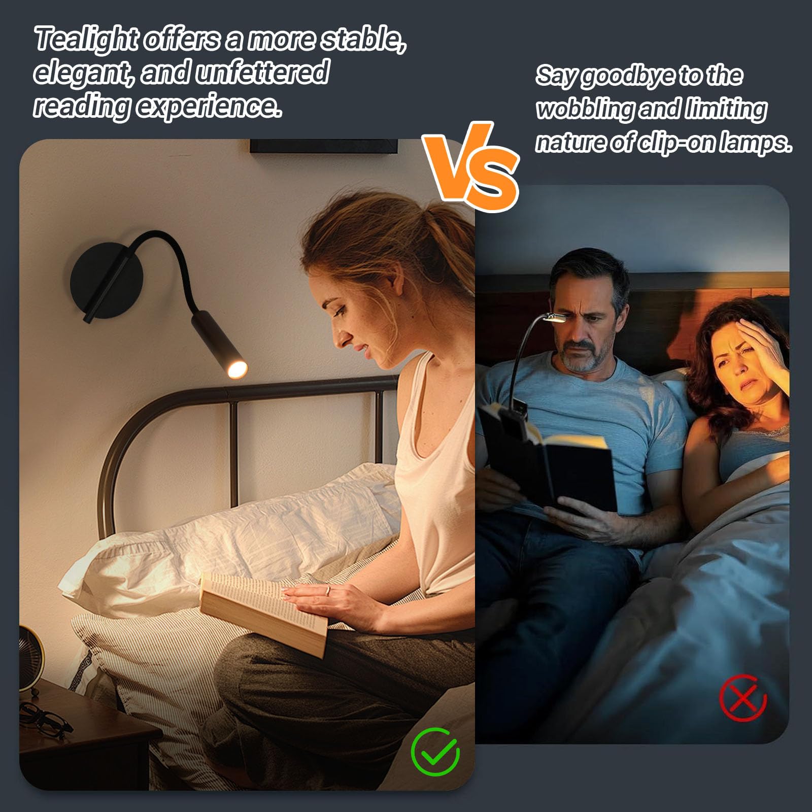 Applique da parete Interno, Lampada da Lettura da Parete 4W, Lampada da Comodino LED Bianca Calda, 360° Orientabile Faretti da Parete Alluminio (Silver-4500)
