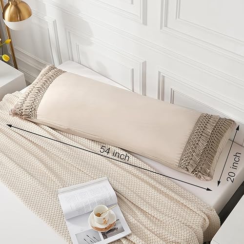 Vista 97 de Juego de 2 fundas de almohada con borlas, color gris crema, 100% microfibra lavada, funda de almohada con borlas hechas a mano beige, paquete de 2