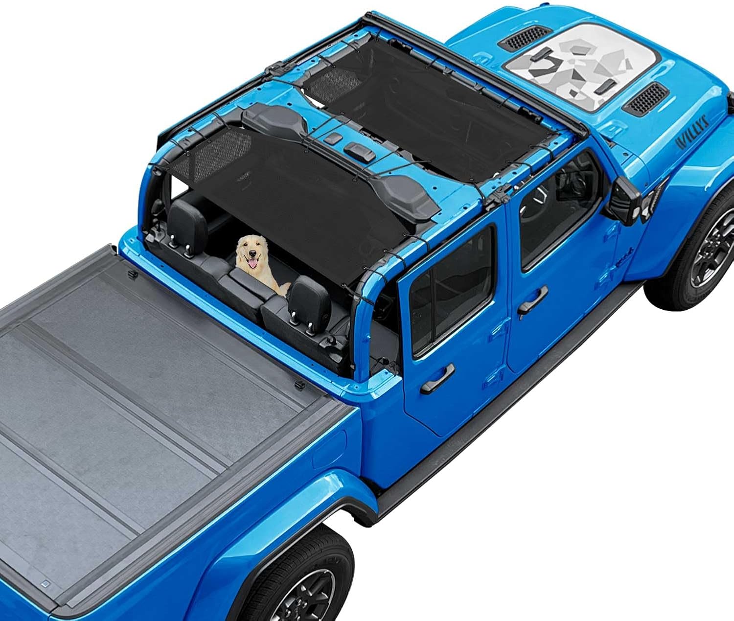 JT Top Sun Shade Roof Compatible with Jeep Gladiator 4 Door 2018 to 2023 Sunshade Sunroof Bikini Cover Blocks UV Wind Noise Black Mesh for Front and Rear 2 pcs