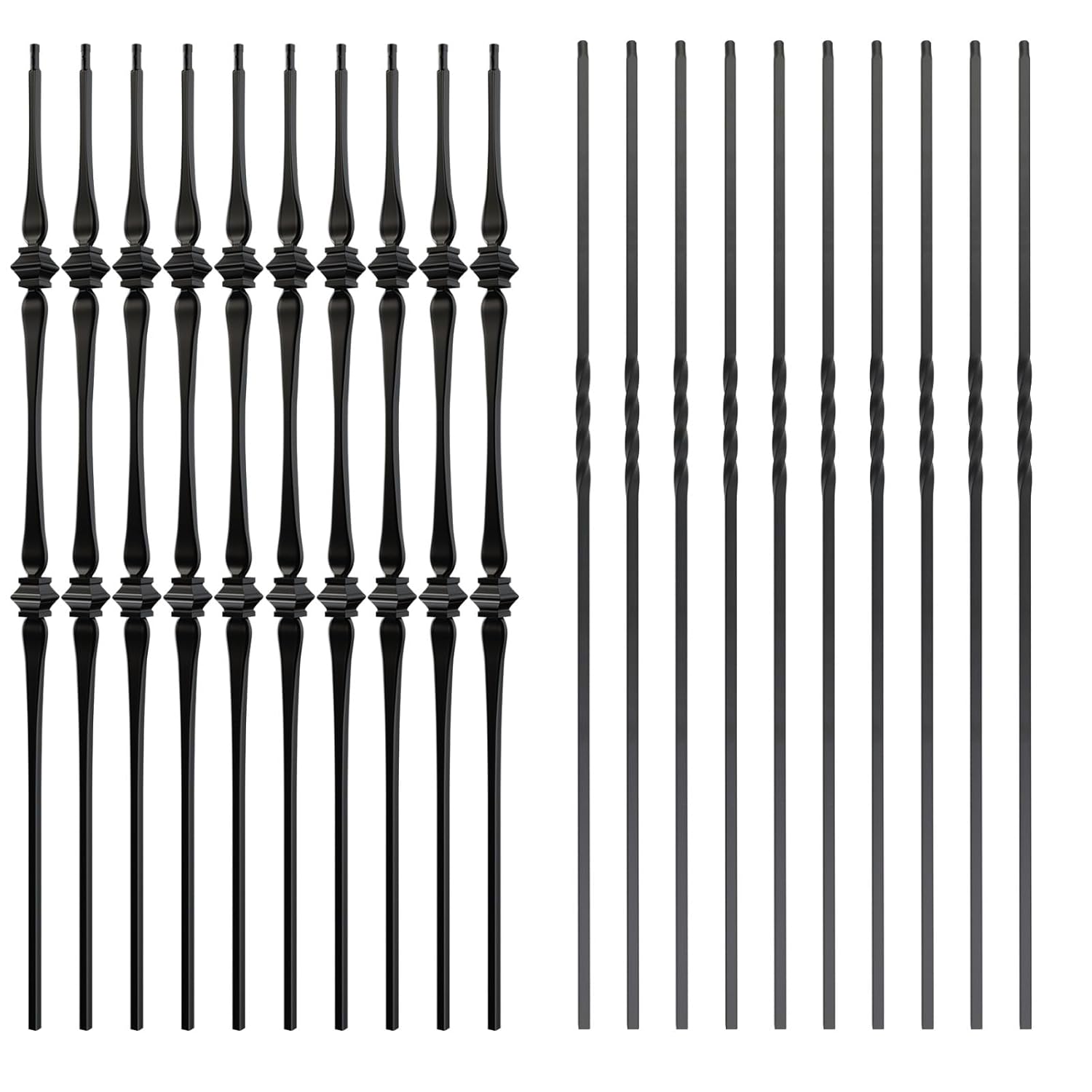 Muzata 10Pack 44" Wrought Iron Balutser Hollow Single Twist Metal Stair Spindles WT27 Bundle with 10Pack 44'' Wrought Iron Balutser Hollow Double Spoon Metal Stair Spindles WT31