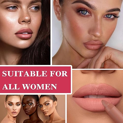 Miniatura 6 de Juego de 3 lápices labiales mate de lápices labiales color nude, suave, impermeable, de larga duración, antiadherente, hidratante, lápiz labial,