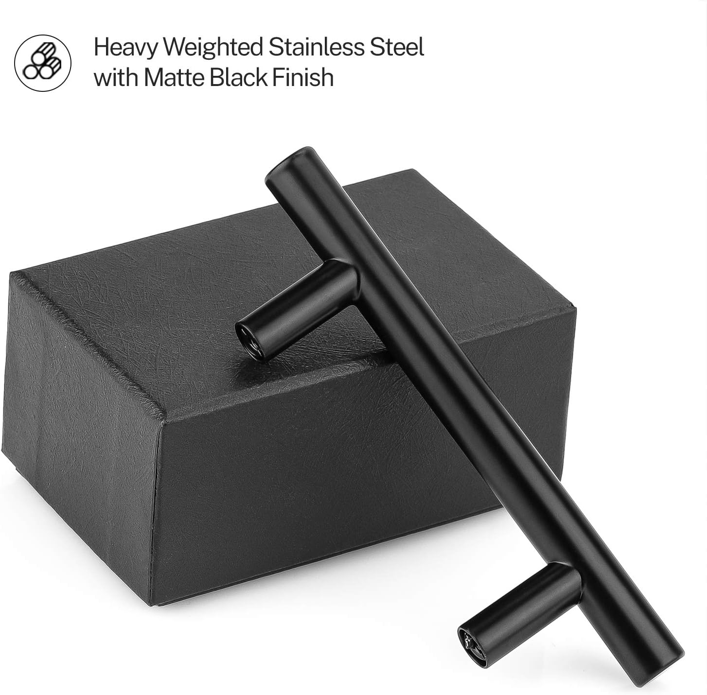 MaxGear 15 Pack 5" Cabinet Handles Drawer Pulls, 3-inch Hole Center, Brushed Nickel Cabinet Handle “T” Bar Cabinet Pulls Dresser Furniture Handle Hardware for Kitchen, Stainless Steel, Matte Black