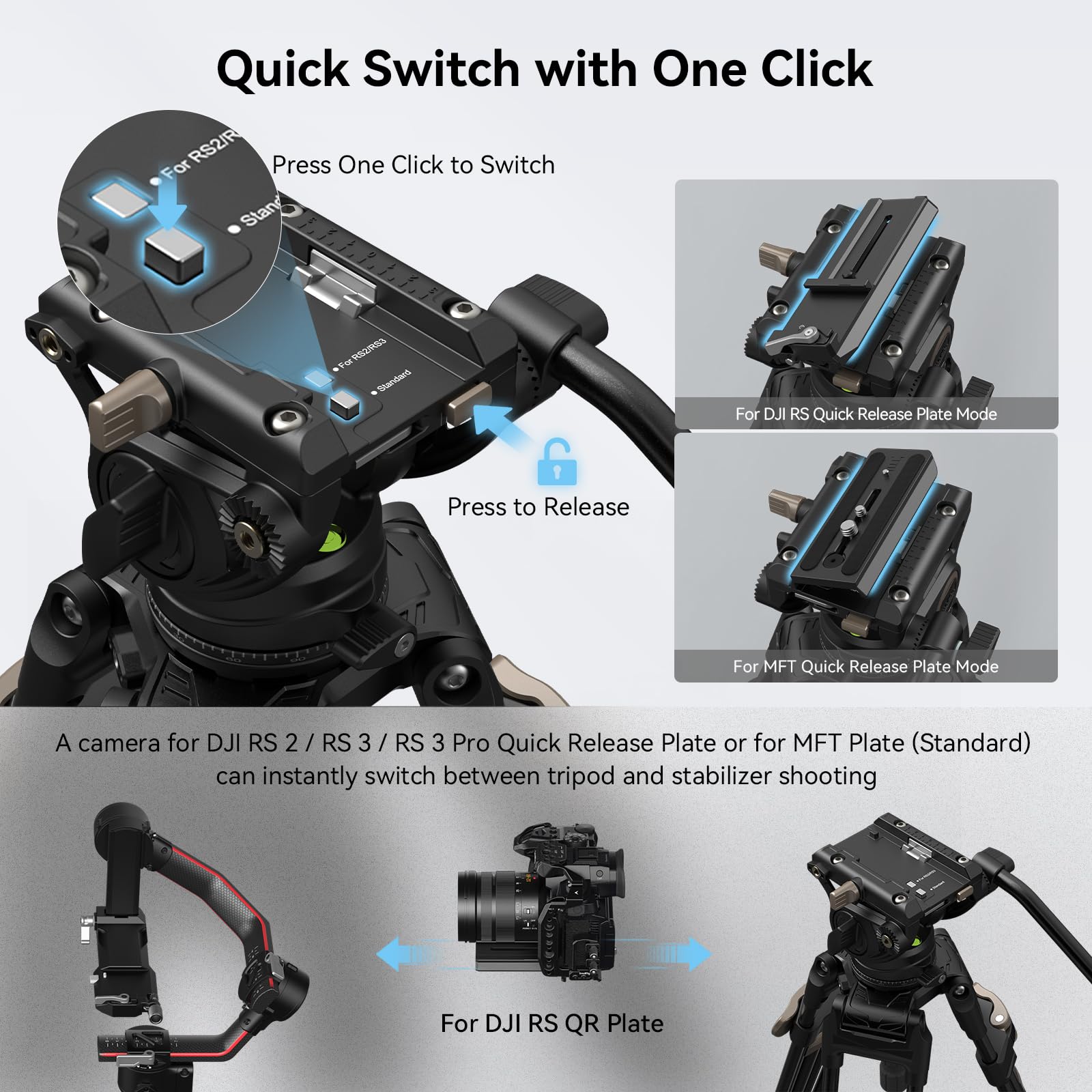 SMALLRIG AD-80 Trépied Vidéo Robuste avec Tête Fluide, 191cm Trépied Professionnel avec 75mm Adaptateur de Bol, Réglage de la Hauteur en Une Étape, Charge Jusqu'à 8kg, FreeBlazer Kit - 4163