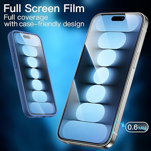 Miniatura 8 de JETech Protector de pantalla de cobertura completa para iPhone 15 Pro de 6.1 pulgadas, película de vidrio templado con borde negro con herramienta