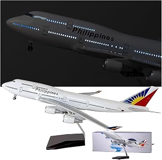 Aircraft Model Flight Miniatures Boeing B747-400 Philippine Airlines Airliner Ornaments Northwest18.5” Air Metal Airplane Plane Die-cast Resin Aviation Hobbies Decoration Gift(Light)