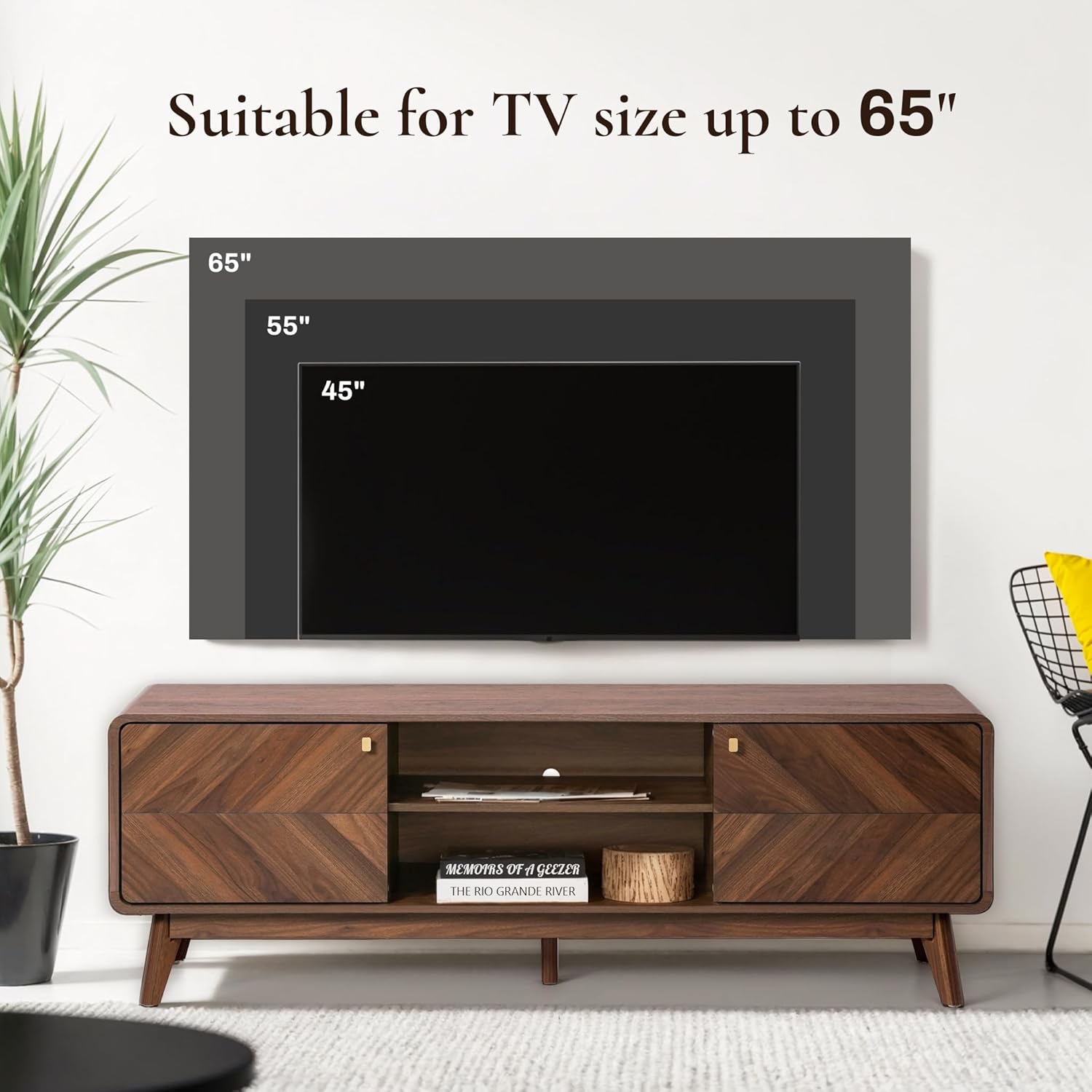 LuxenHome 63" Mid Century Modern TV Stand, TV Stands for Living Room for TVs up to 65", Entertainment Center with Storage, Wood TV Console with Tapered Legs, Television Stands