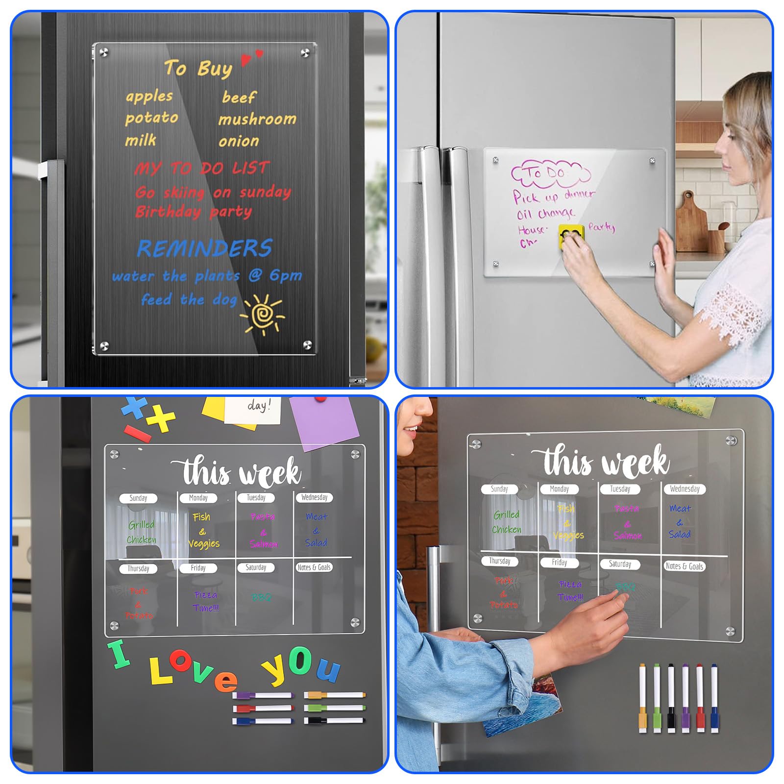 YOUNGSAY 2 Pcs Weekly Planner Magnetique Frigo Transparent A4 Effaçable Tableau Frigo Magnétique avec 12 Marqueurs