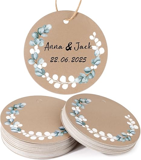 Etichette in Carta Kraft,200 Pcs Tag Regalo Etichetta Rotonda con Spago in Juta Marrone e Bianco Carta Regalo Targhette Personalizzate Tag Regalo