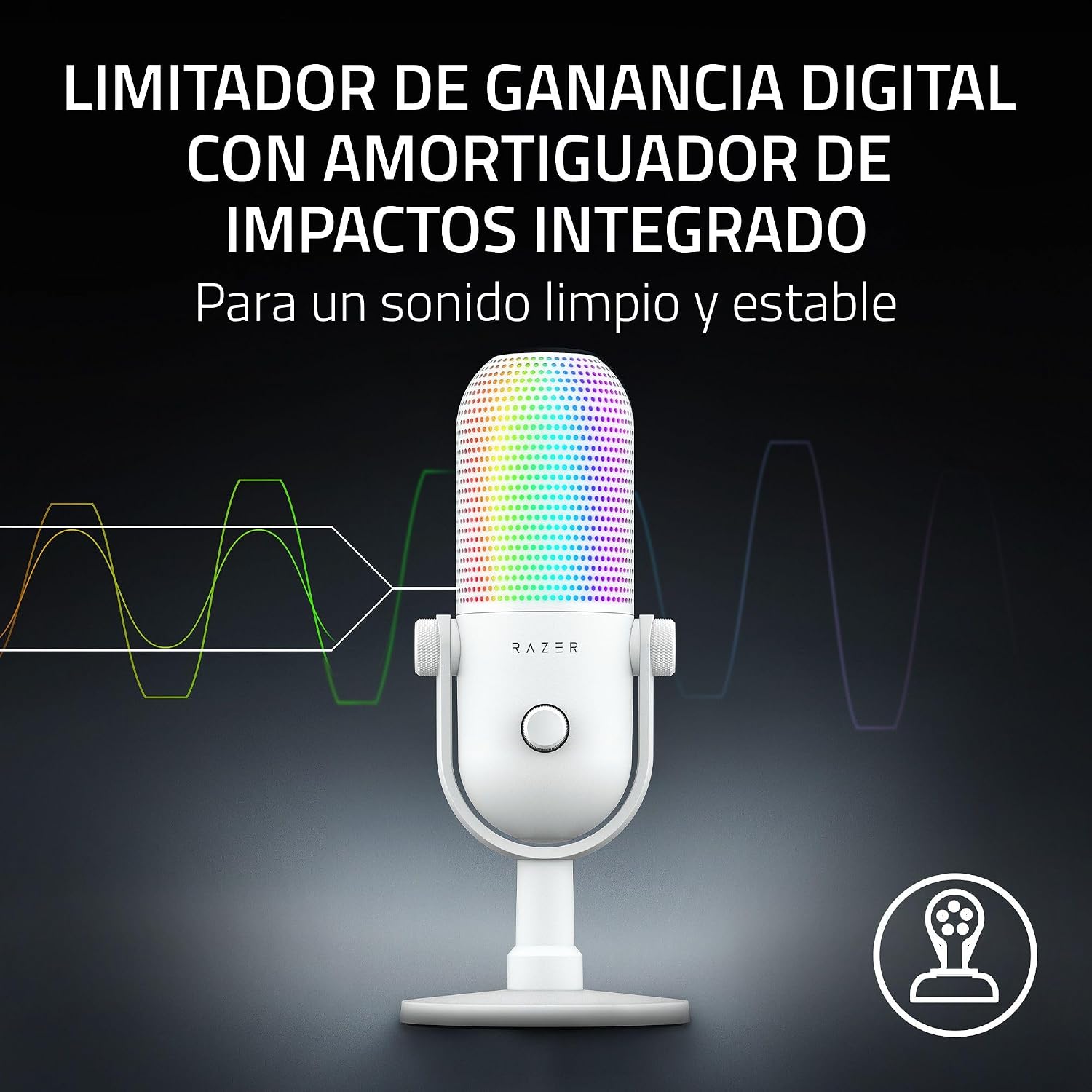 Razer Seiren V3 Chroma – Micrófono USB RGB – Micrófono de Condensador supercardioide con Tap-to-Mute (iluminación reactiva, limitador de Ganancia Digital y Amortiguador Integrado) Blanco 6