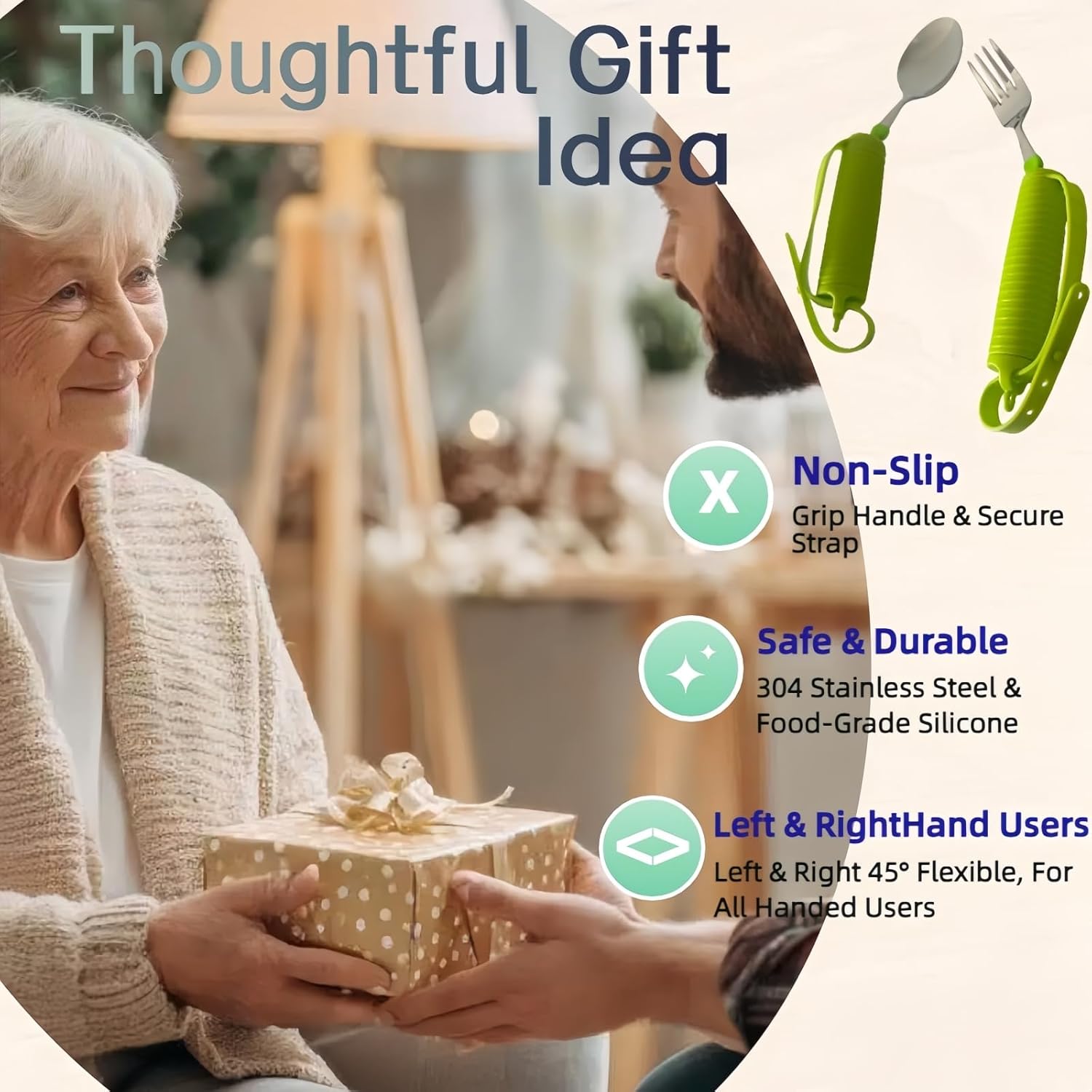2PK Weighted Spoon & Fork Set - Lime Green Hollow Silicone Grip with Secure Strap, 45° Adjustable for Left/Right Handed, Fillable Weight Up to 7 Oz, for Hand Tremors Parkinson’s Elderly