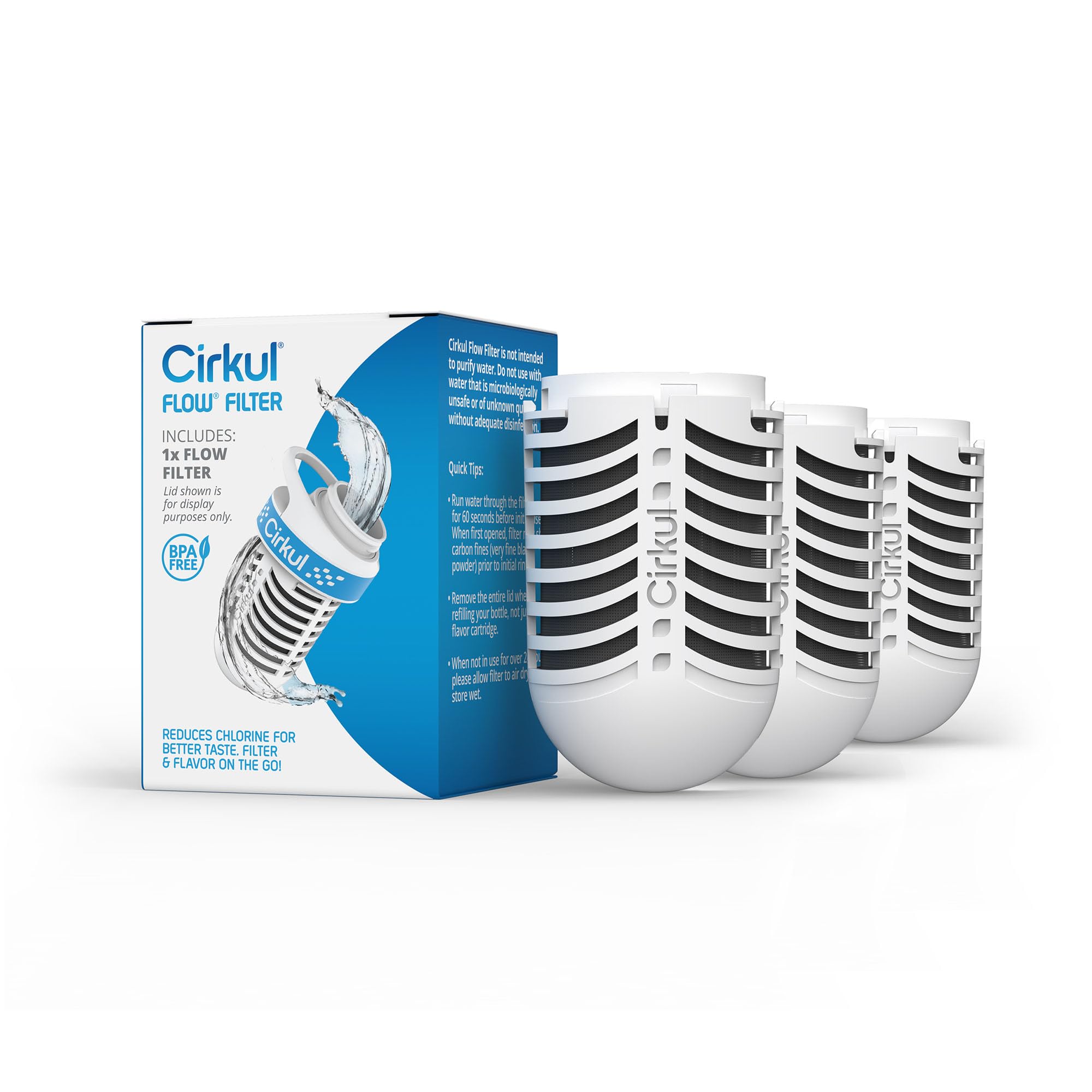 Cirkul Flow Filter (3-Pack), Carbon-Based Water Filter Reduces Chlorine & Unwanted Particles
