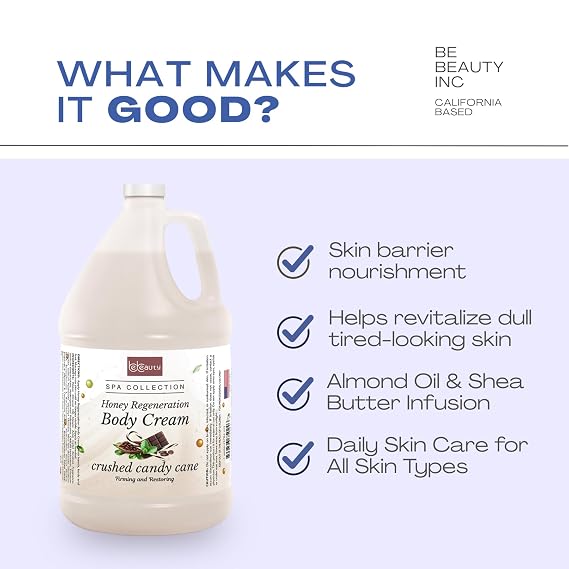 BeBeauty Crushed Candy Cane Honey Regeneration Body Cream Hydrating & Nourishing Body Lotion for Smooth, Soft, Refreshingly Scented Skin 1 Gallon