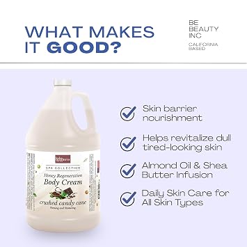 BeBeauty Crushed Candy Cane Honey Regeneration Body Cream Hydrating & Nourishing Body Lotion for Smooth, Soft, Refreshingly Scented Skin 1 Gallon