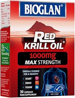Bioglan Red Krill Oil Max Strength 1000 mg, high in Omega-3 Fish Oil, EPA & DHA help to support your Heart, Eye and Brain ...