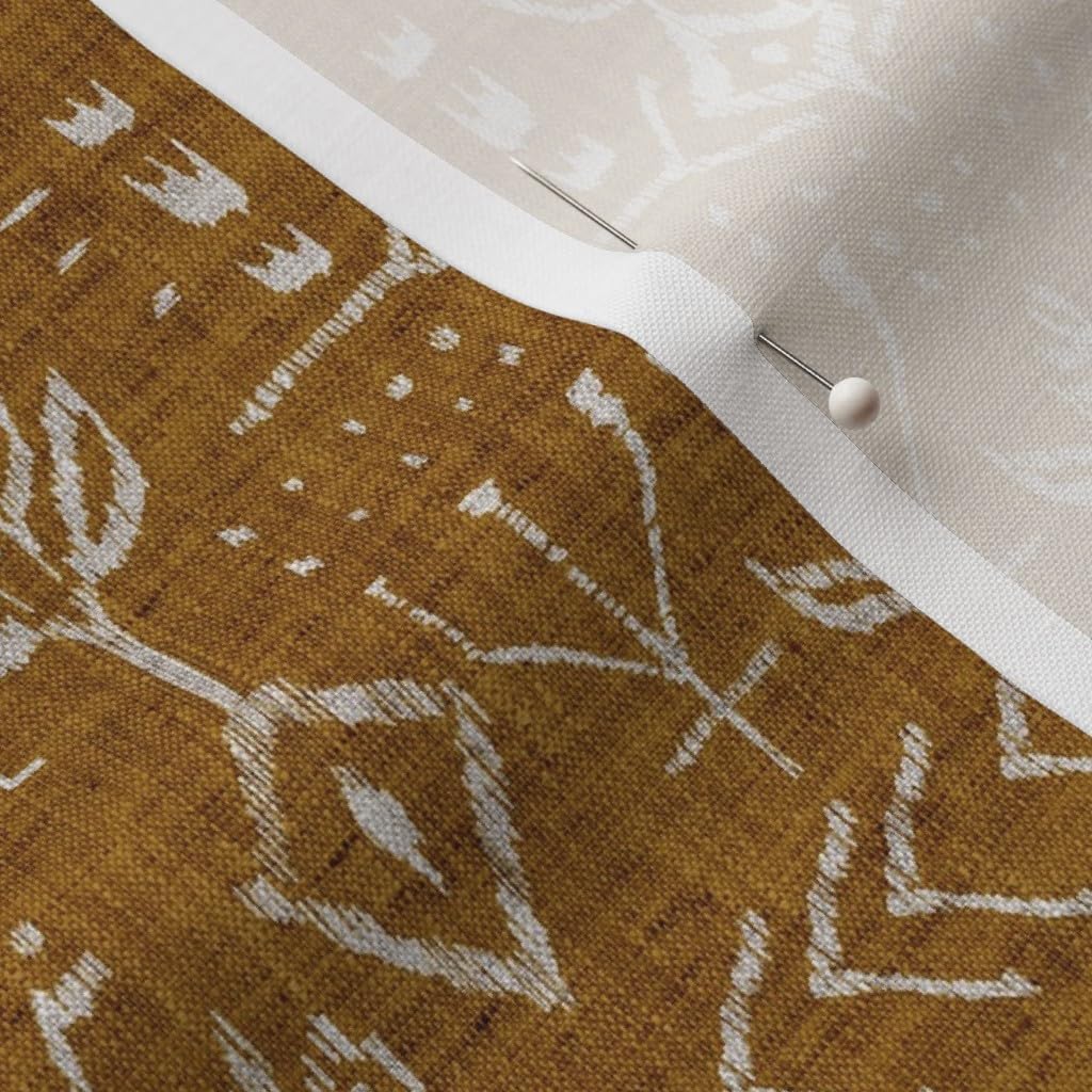 Spoonflower Fabric - Ikat Mustard Brown Gold Tan Tribal Mud Cloth Monochrome Boho Printed on Petal Signature Cotton Fabric Fat Quarter - Sewing Quilting Apparel Crafts Decor