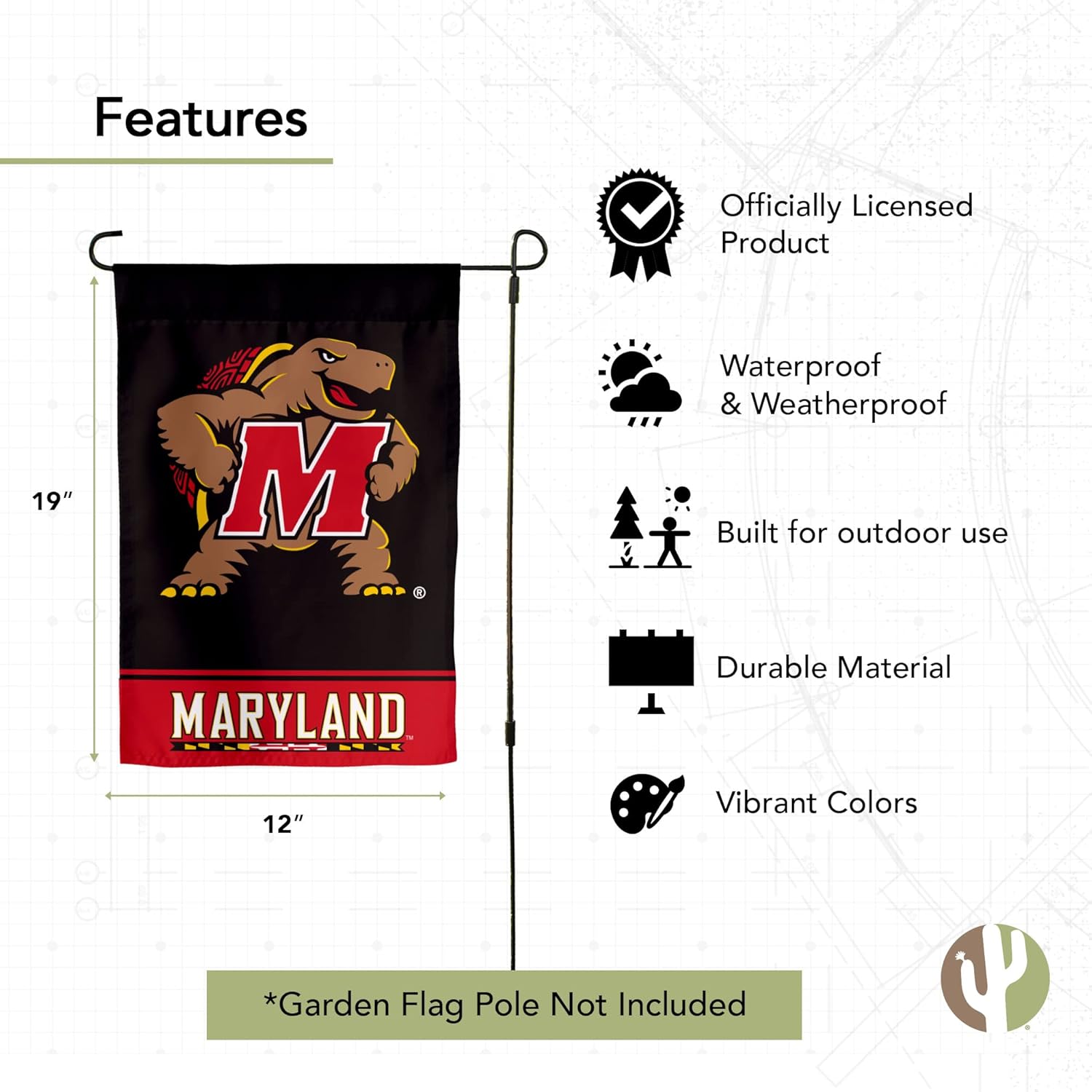 Desert Cactus University of Maryland UM Garden Flag – 19 x 12 inch Maryland Terrapins Banner, For Outdoor Display and Events (Design B) - Image 4
