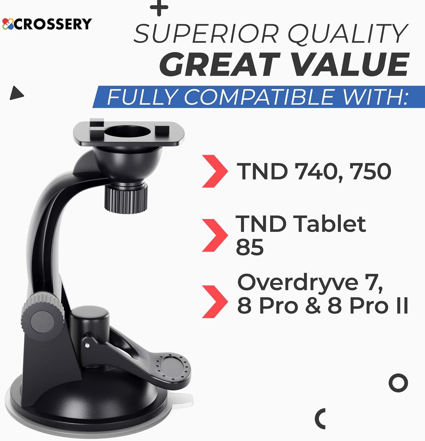 Crossery Strong Suction Cup Mount for Rand McNally GPS TND 740, 750, TND Tablet 85 and OverDryve 7 & 8 Pro Devices - Windshield and Dashboard Rand McNally Secure GPS Mounting Solution for Trucks