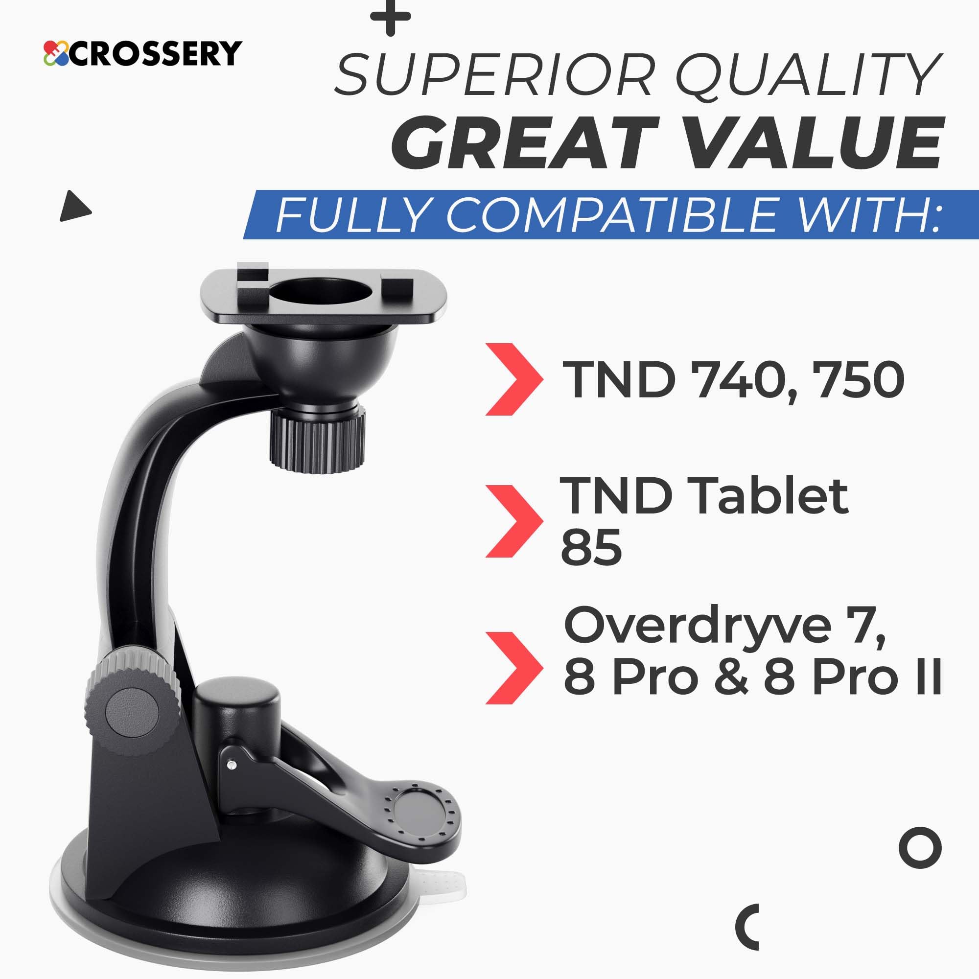 Crossery Soporte de ventosa fuerte para dispositivos Rand McNally GPS TND 740, TND 750, TND Tablet 85 y OverDryve 7 y 8 Pro, solución de montaje GPS segura para parabrisas y salpicadero Rand McNally