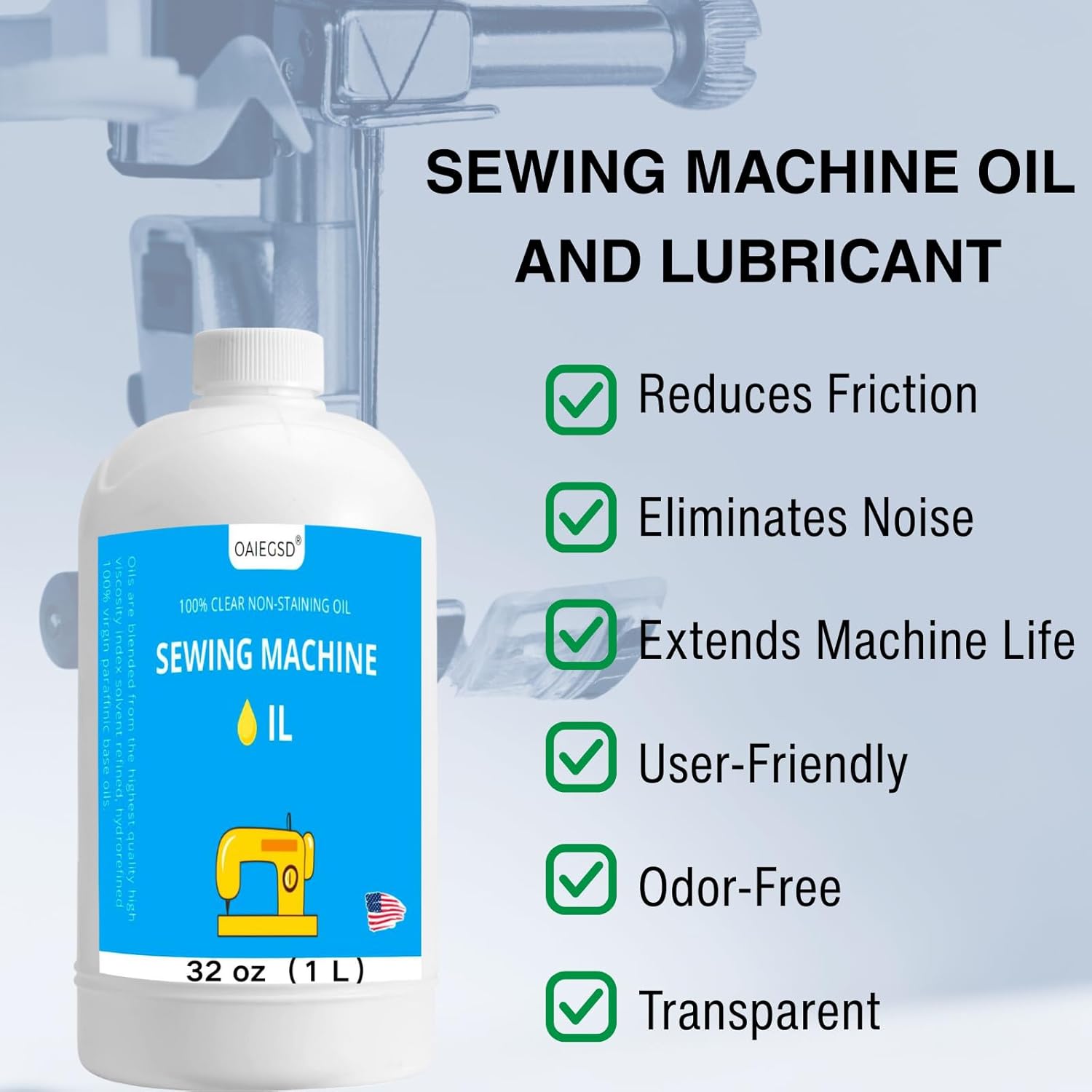 32 oz Fine Light Sewing Machine Oil and Lubricant, Commercial & Industrial Mineral Sewing Machine Oil for Lubricating Moving Parts of Textile Machinery, by OAIEGSD