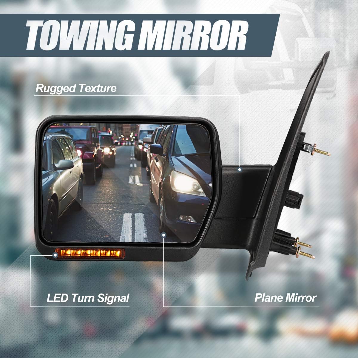 Auto Dynasty Left Driver Side Black Manual Folding w/Amber LED Turn Signal Light Towing Mirror Compatible with Ford F-150 04-14