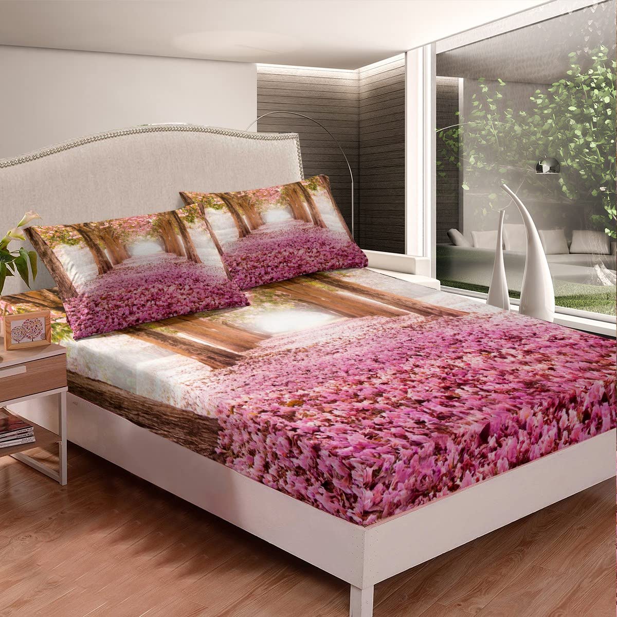 Housse de couette enfant motif floral rose avec parure de lit 3 pièces pour fille