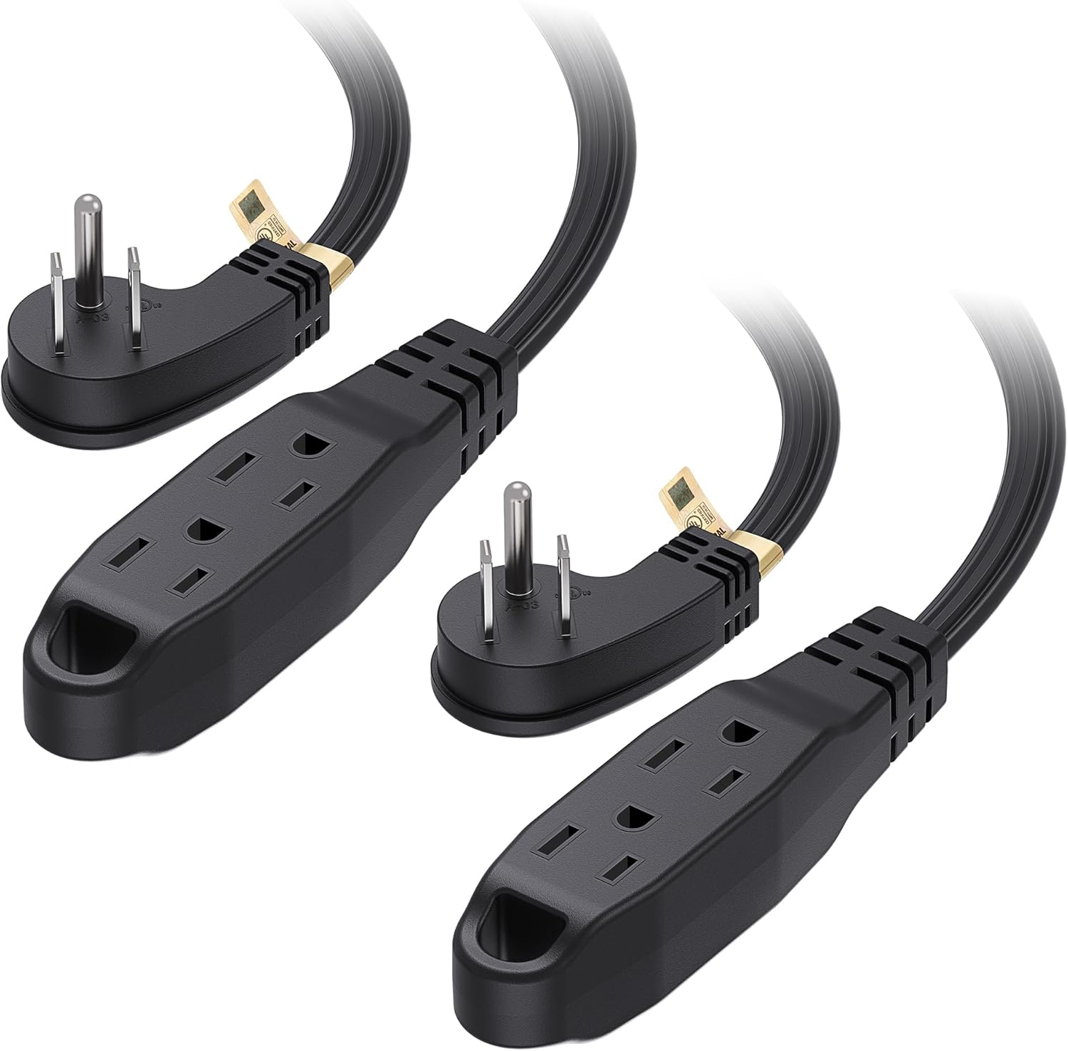 Cable Matters 2-Pack Flat Plug 3 Outlet Extension Cord - 6ft, [NEMA 5-15P to 3X NEMA 5-15R, 13A/125V/1625W] Grounded 3 Outlet Power Cord with Space Saver and Hanging Loop